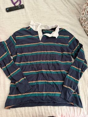 wild fable Navy, Teal & Tan Striped Rugby Polo